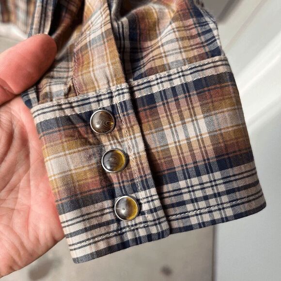 Pendleton Frontier Plaid Western Shirt M - Brown/Blue, Vintage, Snap Buttons - Picture 4 of 8
